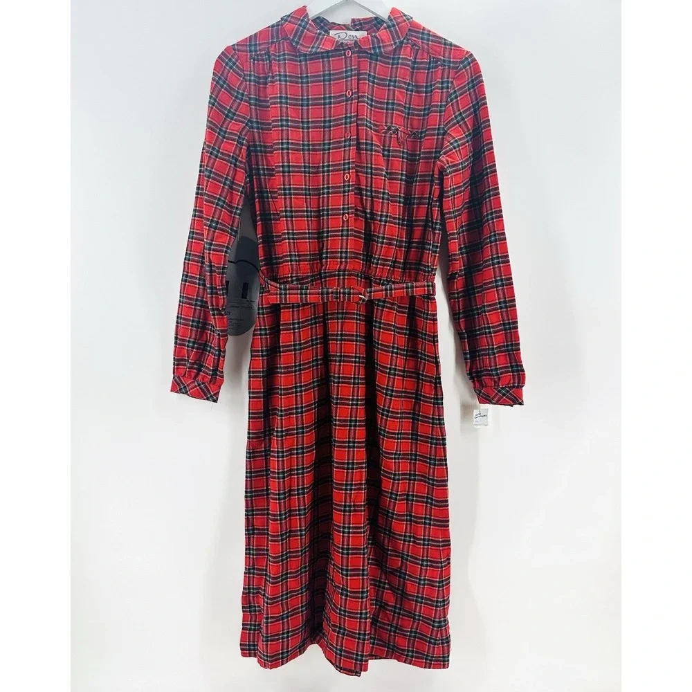 VTG 80s Don Sophisticates Dress Red Plaid School Girl Sz 10 BB39 Holiday NWT - Picture 2 of 13